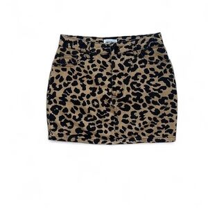 Superdown Isla denim mini skirt in tan and black leopard print size xxs
